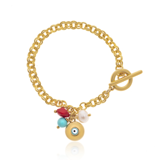 Chain bracelet with F.W pearl and evil eye